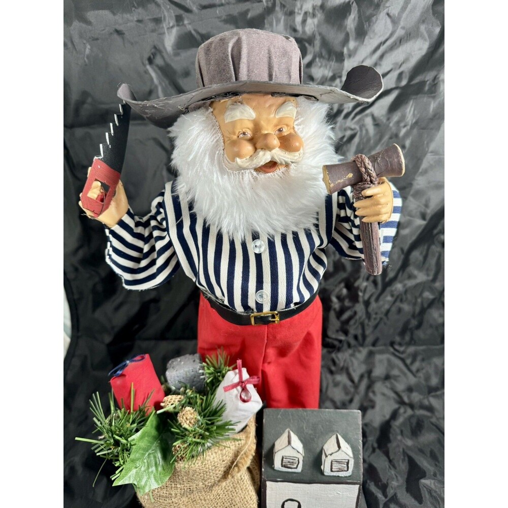 Unbranded Western Santa Claus Cowboy With Tools 15" Tall  figurine saw hammer